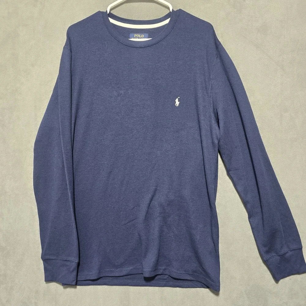 Polo Ralph Lauren L Thermal Waffle Knit Sleepwear Shirt‎ Collegiate Preppy Blue
